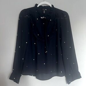 Aqua - blue blouse with silver dots. Feminine coquette